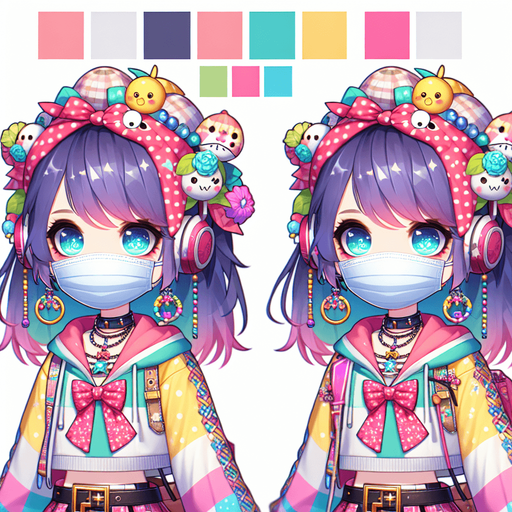 kawaii harajuku customer, mask, 
Single Game Texture. In-Game asset. 2d. Blank background. High contrast. No shadows.