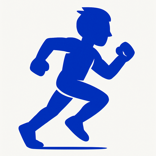 blue runner running.
In-Game asset.  2d.  High contrast.  No shadows