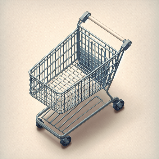 Top-down image of a shopping cart.
Single Game Texture.  In-Game asset.  2d.  Blank background.  High contrast.  No shadows