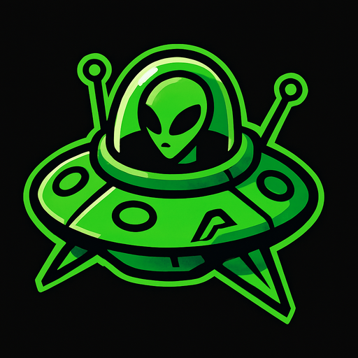 A green alien ship.
In-Game asset.  2d.  High contrast.  No shadows