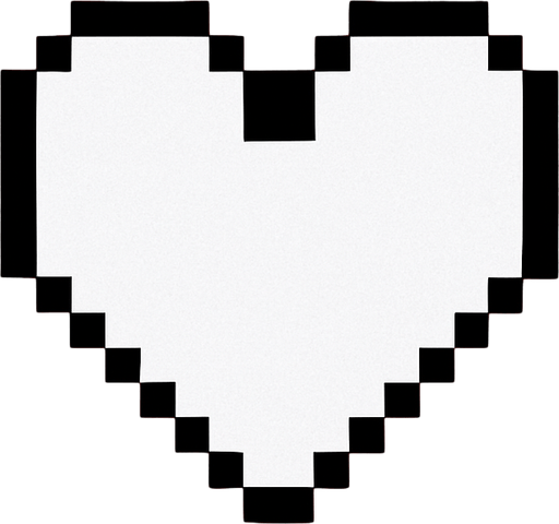 un corazon de color blanco con bordes negros, el mismo que lanza Jevil en deltarune capitulo 1, el corazon es pixeleado 16x16 (el fondo de la imagen sea roja).
In-Game asset.  2d.  High contrast.  No shadows