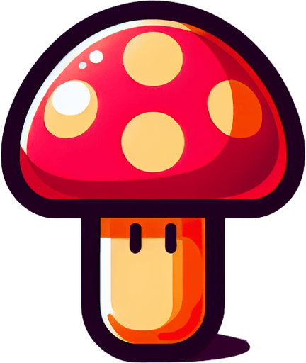 Mario mushroom.
Single Game Texture. In-Game asset. 2d. Blank background. High contrast. No shadows.