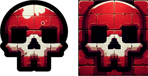 tête de mort rouge.
Single Game Texture. In-Game asset. 2d. Blank background. High contrast. No shadows.