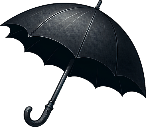 small black umbrella.
Single Game Texture. In-Game asset. 2d. Blank background. High contrast. No shadows.