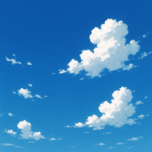 Blue sky with sparse clouds.
In-Game asset.  High contrast. Realistic anime style