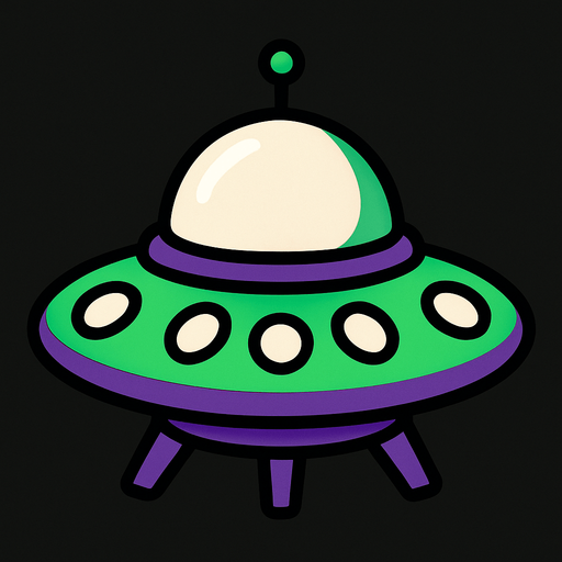 UFO spaceship.
In-Game asset.  2d.  High contrast.  No shadows