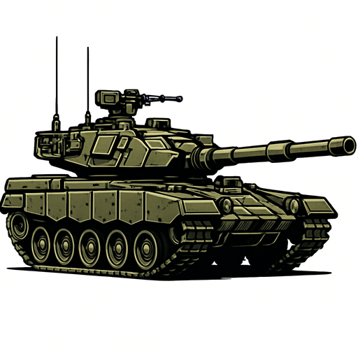 Savaş tankı, gerçekçi, yandan görünüm, yazısız.
In-Game asset.  High contrast.  No shadows