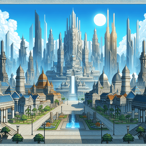 quite empty blue sky day 2D fantasy scifi future majapahit kingdom metro city skycraper
Single Game Texture.  In-Game asset.  2d.  Blank background.  High contrast.  No shadows
