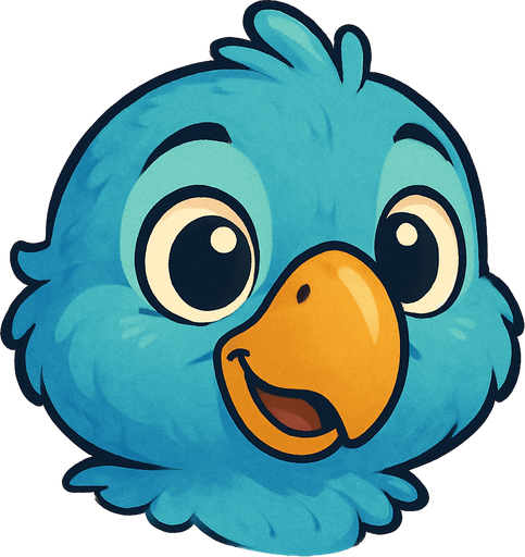 Blue cartoon baby parrot face.