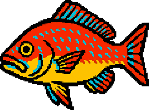 A snapper. 80s arcade machine graphics. 
Swimming Side profile. White background. 
In-Game asset.  2d.  High contrast.  No shadows