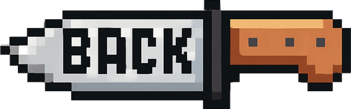 un cuchillo hecho con pixeles que tenga escrito back.
In-Game asset.  2d.  High contrast.  No shadows