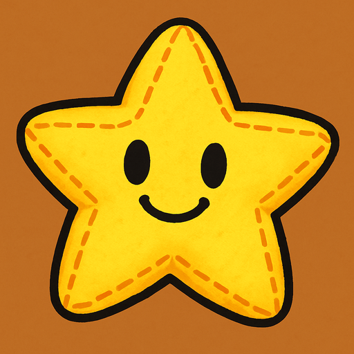 Yellow star plushie with a smile on it.
In-Game asset.  2d.  High contrast.  No shadows