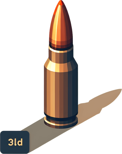 Bullet.
Single Game Texture. In-Game asset. 2d. Blank background. High contrast. No shadows.