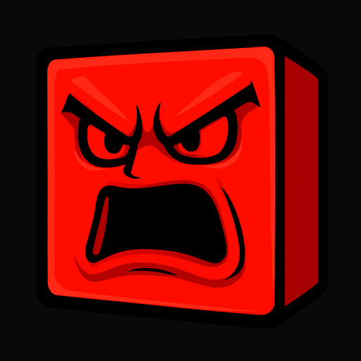 The cube of this game should look like it is getting angry, its color should be red, it should not have hands or feet, and it should have a 3D face shape..
In-Game asset.  2d.  High contrast.  No shadows