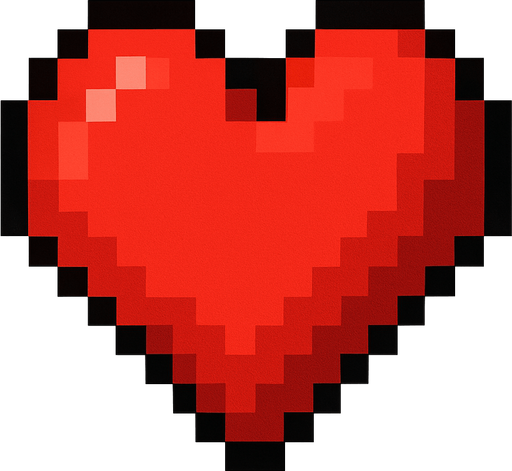 corazon rojo hecho con pixeles.
In-Game asset.  2d.  High contrast.  No shadows