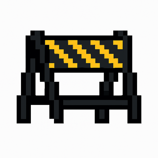 a black barricade with yellow lines on it but pixel art style
. No background. Transparent background. Blank background. No shadows. 2d. In-Game asset. flat