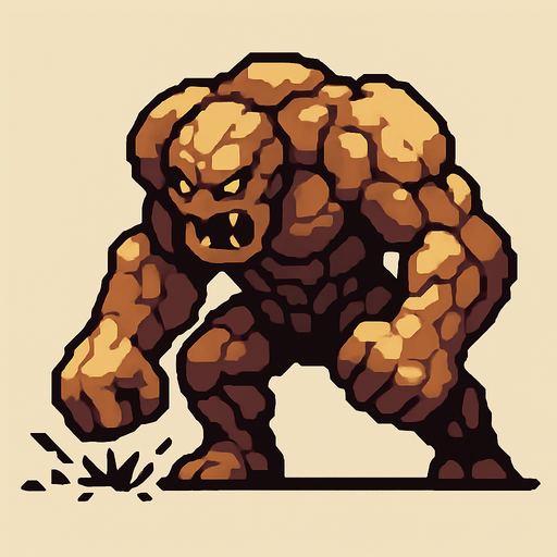 colossus monster, pixel art, punching the ground.
In-Game asset.  2d.  High contrast.  No shadows