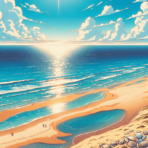 gap sea water beach and sand top down anime style.