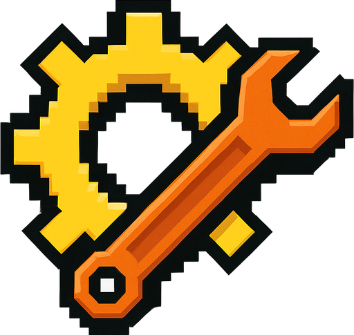 Пиксельная шестерёнка с гаечным ключом.
In-Game asset.  2d.  High contrast.  No shadows