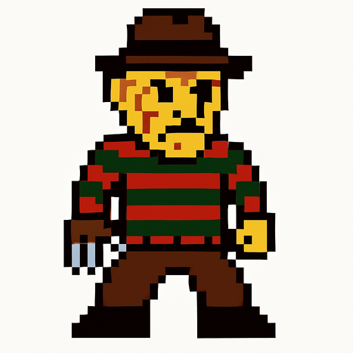 freddy kruger pixel.
In-Game asset.  2d.  High contrast.  No shadows