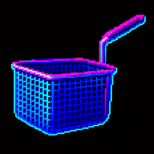 A fryer basket from a deep fryer. Side view.