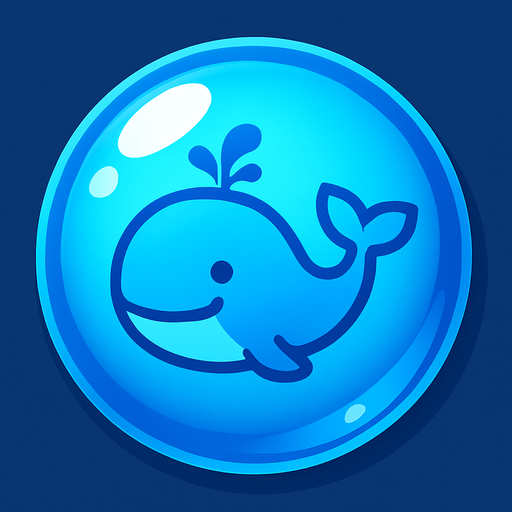 A shiny blue bubble with a smiling whale icon inside, simple and vibrant, for a bubble shooter game.
In-Game asset.  2d.  High contrast.  No shadows