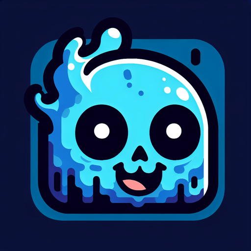 Perfectly square bright cobalt blue necromant head with cute happy face. Cartoon style. spooky art style. Simple vector style. No Shadows Single Game Texture. In-Game asset. 2d. Blank background. High contrast. No shadows.