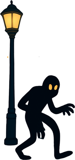 In a dark town street a mysterious shadow figure is creeping around