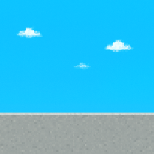 make the gray concrete shorter. make the clouds smaller, more realistic and less frequent.