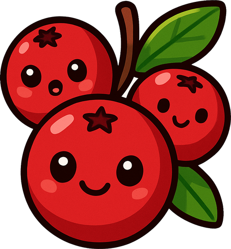 Cranberry’s with cute face.
In-Game asset.  2d.  High contrast.  No shadows