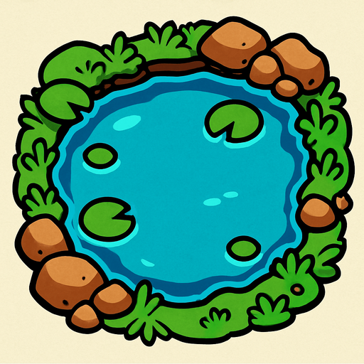 A pond. Top down view..
In-Game asset.  2d.  High contrast.  No shadows