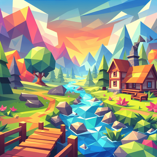 low poly vibrant background.
Single Game Texture.  In-Game asset.  2d.  Blank background.  High contrast.  No shadows