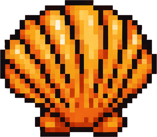 seashell, pixelart.
In-Game asset.  2d.  High contrast.  No shadows
