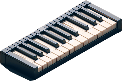 music keyboard.
Single Game Texture.  In-Game asset.  2d.  Blank background.  High contrast.  No shadows