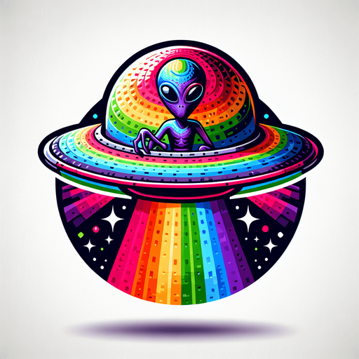 create a rainbow alien in a UFO.
Single Game Texture.  In-Game asset.  2d.  Blank background.  High contrast.  No shadows