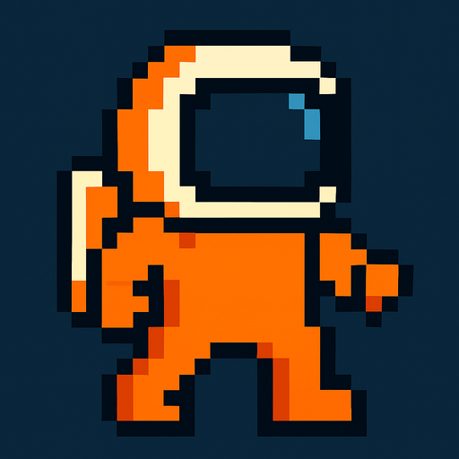 Pixel astronot olsun. Elbisesi turıncu olsun.
In-Game asset.  2d.  High contrast.  No shadows