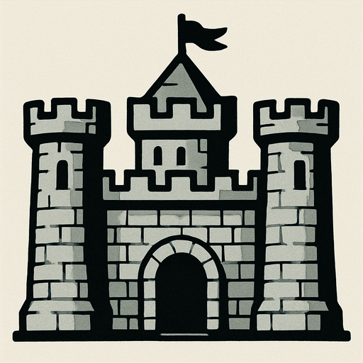 טירה אפורה.
In-Game asset.  2d.  High contrast.  No shadows