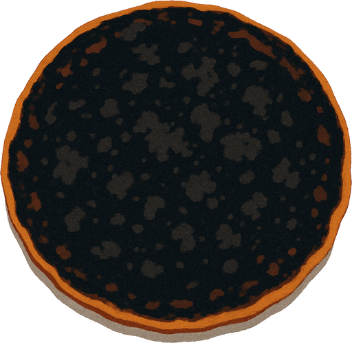 Burnt pancake 2d 2d topdown view topdown view.
In-Game asset.  2d.  High contrast.  No shadows