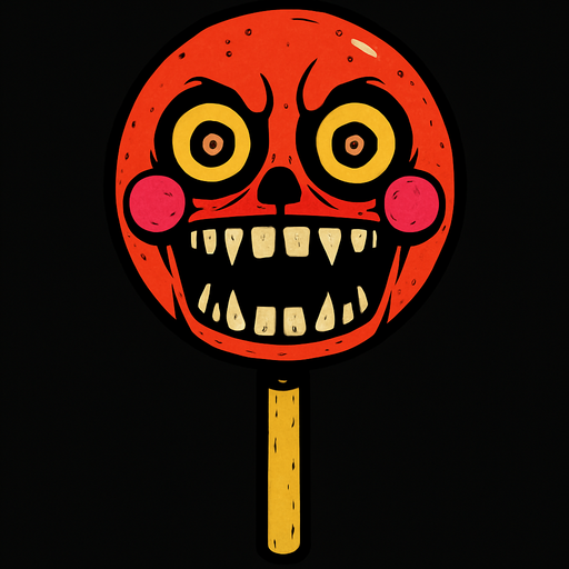 animatronic lollypop scary.
In-Game asset.  2d.  High contrast.  No shadows