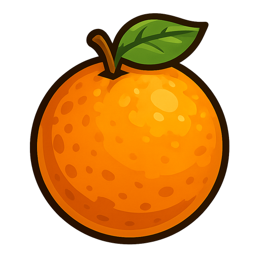 Orange the juice fruit.
Single Game Texture.  In-Game asset.  2d.  Blank background.  High contrast.  No shadows