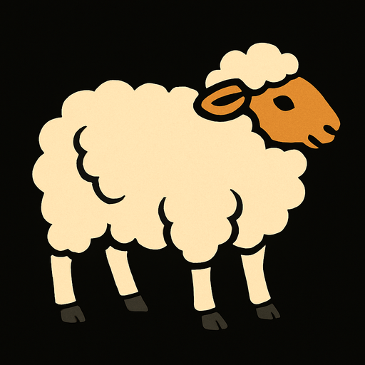sheep with black background.
In-Game asset.  2d.  High contrast.  No shadows