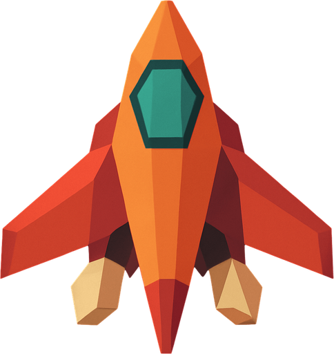 give me a low polly spaceship..
In-Game asset.  2d.  High contrast.  No shadows