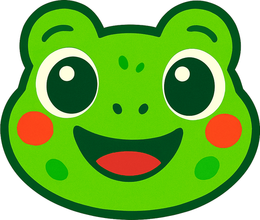 Vibrant Green cartoon baby frog face.
Game asset. 2d. Blank background. High contrast. No shadows.