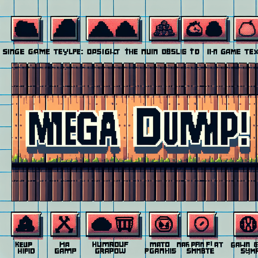 text saying "Mega Dump!" against a giant poop banner. pixelated. 8-bit.
Single Game Texture. In-Game asset. 2d. Blank background. High contrast. No shadows.