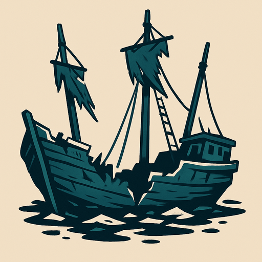 broken ship.
In-Game asset.  2d.  High contrast.  No shadows