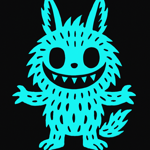 Cyan Labubu.
In-Game asset.  2d.  High contrast.  No shadows