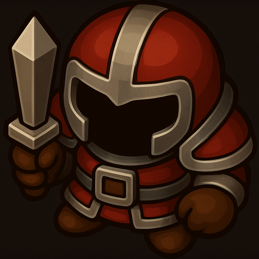 slightly rotate the character counterclock wise, so its facing directly the -y direction, from top view perspective. use a red, brown and silver color theme