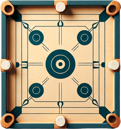 I’m creating a 2D Carrom game and need a high-quality top-down Carrom board asset. Please generate.
Single Game Texture.  In-Game asset.  2d.  Blank background.  High contrast.  No shadows