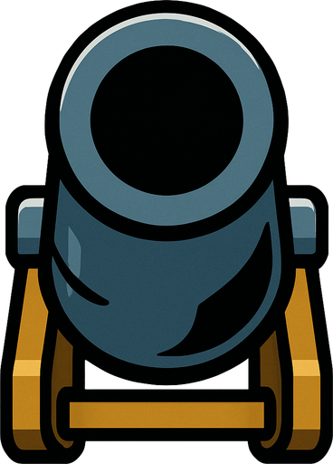 only the mouth part of the cannon and looking at the vertical.
In-Game asset.  2d.  High contrast.  No shadows