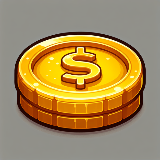 一个金币，卡通.
Single Game Texture. In-Game asset. 2d. Blank background. High contrast. No shadows.